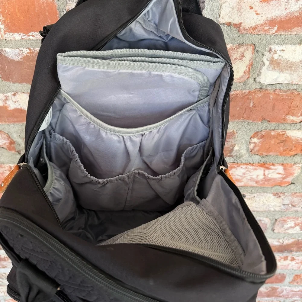 Leleblum Black Quilted Diaper Bag Backpack Travel Laptop Bag Pacifier Pouch‎